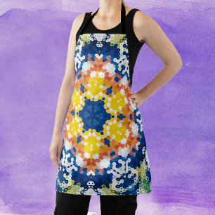 Hex Mandala Blauw Geel Sinaasappel en Groen Schort