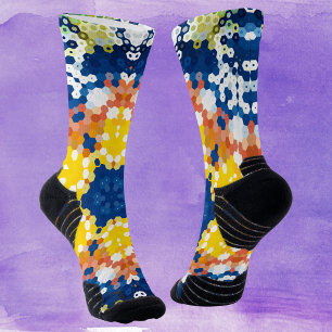 Hex Mandala Blauw Geel Sinaasappel en Groen Sokken