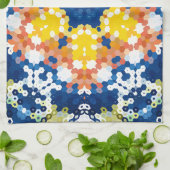 Hex Mandala Blauw Geel Sinaasappel en Groen Theedoek (Gevouwen)