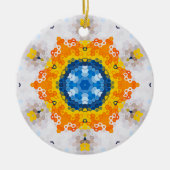 Hex Mandala Blauw Geel Sinaasappel en Wit Keramisch Ornament (Voorkant)