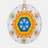 Hex Mandala Blauw Geel Sinaasappel en Wit Keramisch Ornament (Links)