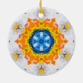 Hex Mandala Blauw Geel Sinaasappel en Wit Keramisch Ornament (Achterkant)