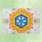 Hex Mandala Blauw Geel Sinaasappel en Wit Theedoek