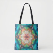 Hex Mandala blauw groen en roze Tote Bag (Voorkant)