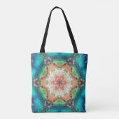 Hex Mandala blauw groen en roze Tote Bag (Achterkant)