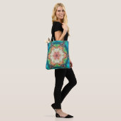 Hex Mandala blauw groen en roze Tote Bag (Op model)