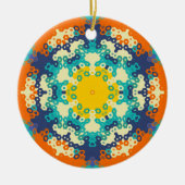 Hex Mandala blauw Sinaasappel en geel Keramisch Ornament (Voorkant)