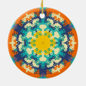 Hex Mandala blauw Sinaasappel en geel Keramisch Ornament (Achterkant)