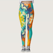 Hex Mandala blauw Sinaasappel en geel Leggings (Voorkant)