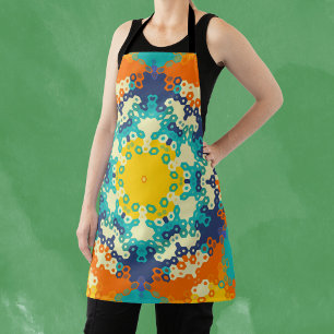 Hex Mandala blauw Sinaasappel en geel Schort