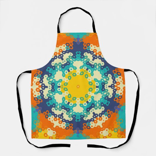 Hex Mandala blauw Sinaasappel en geel Schort (Voorkant)