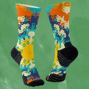 Hex Mandala blauw Sinaasappel en geel Sokken