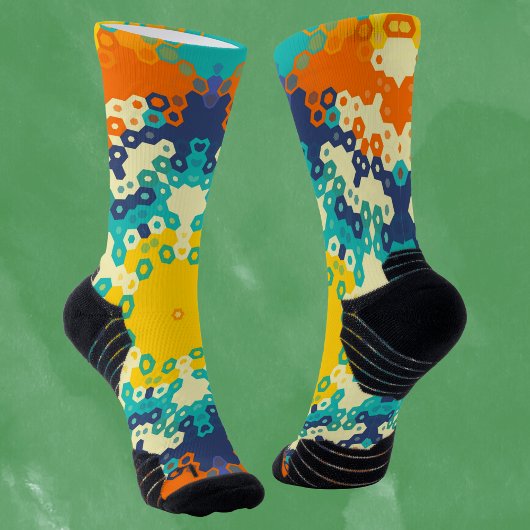 Hex Mandala blauw Sinaasappel en geel Sokken