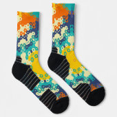 Hex Mandala blauw Sinaasappel en geel Sokken (Rechts)