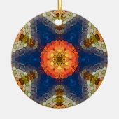 Hex Mandala blauw Sinaasappel en rood Keramisch Ornament (Voorkant)