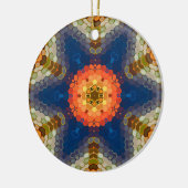 Hex Mandala blauw Sinaasappel en rood Keramisch Ornament (Links)