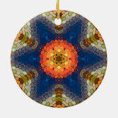 Hex Mandala blauw Sinaasappel en rood Keramisch Ornament (Achterkant)