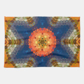 Hex Mandala blauw Sinaasappel en rood Theedoek (Horizontaal)