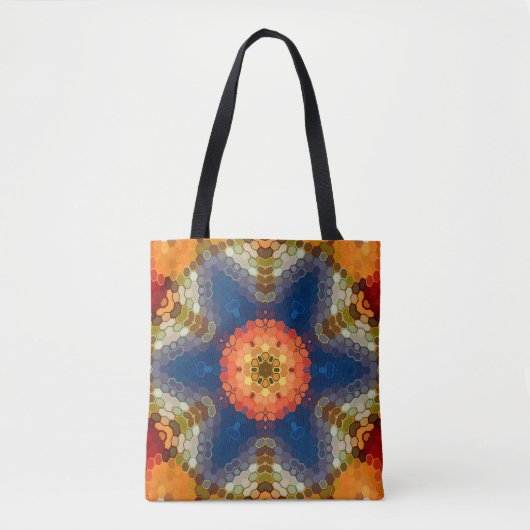 Hex Mandala blauw Sinaasappel en rood Tote Bag (Voorkant)