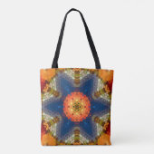 Hex Mandala blauw Sinaasappel en rood Tote Bag (Achterkant)