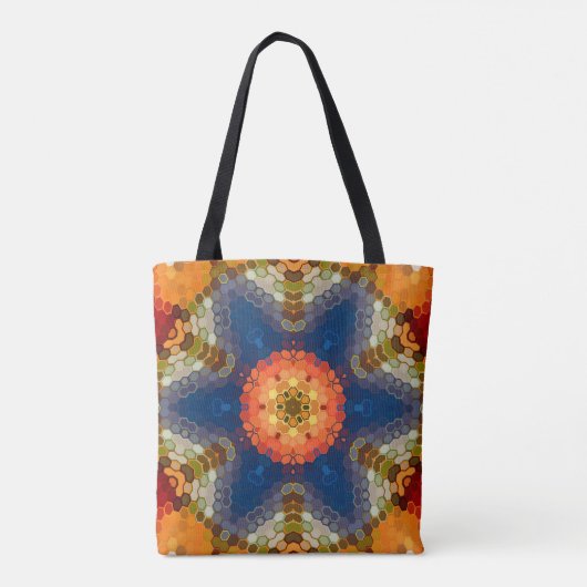 Hex Mandala blauw Sinaasappel en rood Tote Bag (Achterkant)
