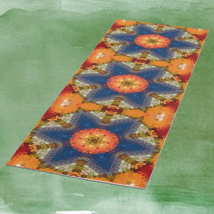 Hex Mandala blauw Sinaasappel en rood Yogamat