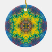 Hex Mandala Geel Blauw en Roze Keramisch Ornament (Voorkant)