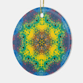 Hex Mandala Geel Blauw en Roze Keramisch Ornament (Links)