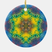 Hex Mandala Geel Blauw en Roze Keramisch Ornament (Achterkant)