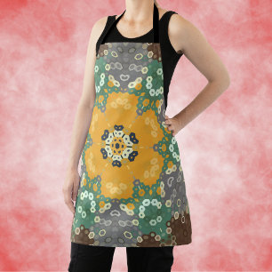 Hex Mandala Geel Blauwgroen en Bruin Schort