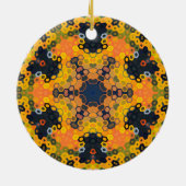 Hex Mandala Geel en Sinaasappel Keramisch Ornament (Achterkant)