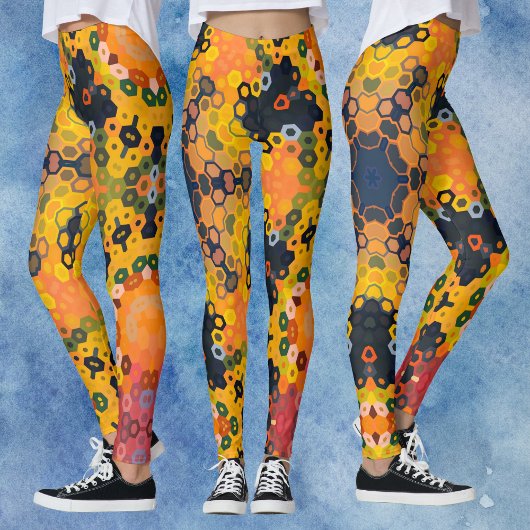 Hex Mandala Geel en Sinaasappel Leggings