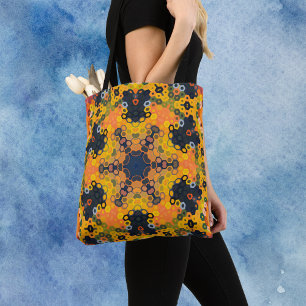 Hex Mandala Geel en Sinaasappel Tote Bag