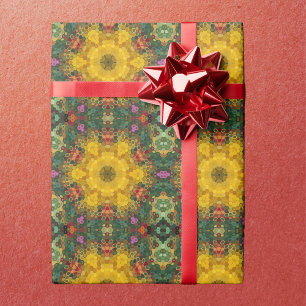 Hex Mandala Geel Groen en Sinaasappel Cadeaupapier