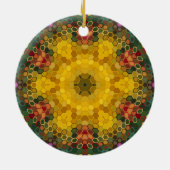 Hex Mandala Geel Groen en Sinaasappel Keramisch Ornament (Achterkant)
