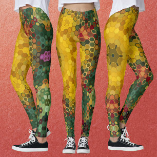 Hex Mandala Geel Groen en Sinaasappel Leggings