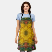 Hex Mandala Geel Groen en Sinaasappel Schort (Gedragen)