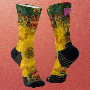 Hex Mandala Geel Groen en Sinaasappel Sokken