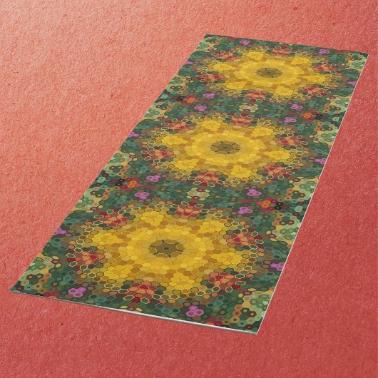 Hex Mandala Geel Groen en Sinaasappel Yogamat