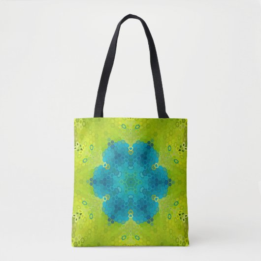 Hex Mandala groen en blauw Tote Bag (Voorkant)