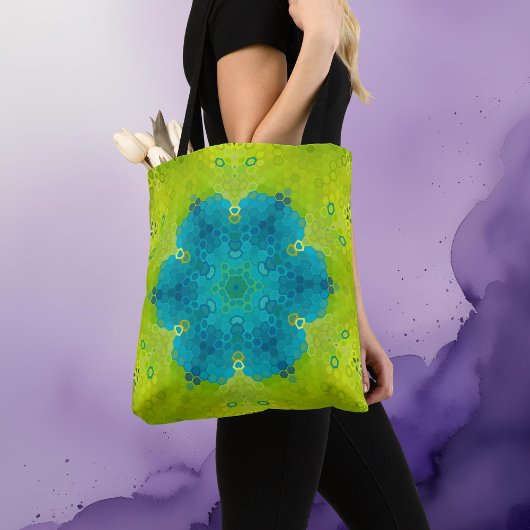Hex Mandala groen en blauw Tote Bag