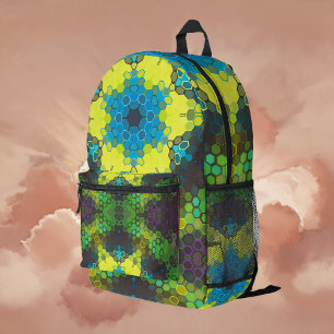 Hex Mandala groen geel en blauw Bedrukte Rugzak