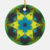 Hex Mandala groen geel en blauw Keramisch Ornament (Voorkant)