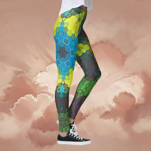 Hex Mandala groen geel en blauw Leggings