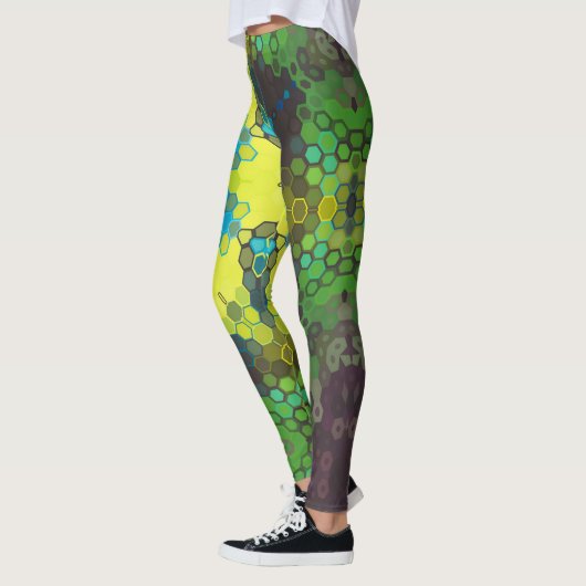 Hex Mandala groen geel en blauw Leggings (Links)