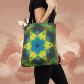 Hex Mandala Groen Geel en Blauw Tote Bag