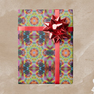 Hex Mandala Groen Roze en Sinaasappel Cadeaupapier