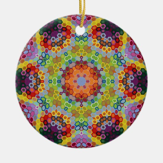 Hex Mandala Groen Roze en Sinaasappel Keramisch Ornament (Voorkant)