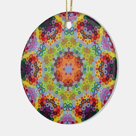 Hex Mandala Groen Roze en Sinaasappel Keramisch Ornament (Links)