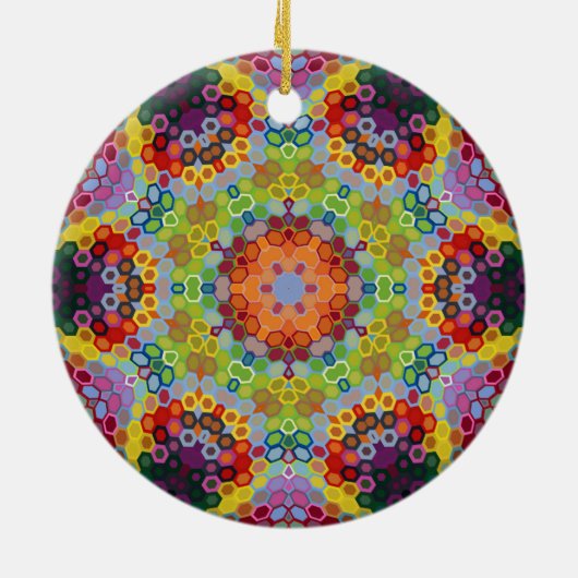 Hex Mandala Groen Roze en Sinaasappel Keramisch Ornament (Achterkant)